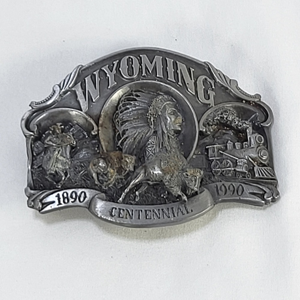 Wyoming Centennial 1890-1990 Belt Buckle Limited Edition Siskiyou Pewter